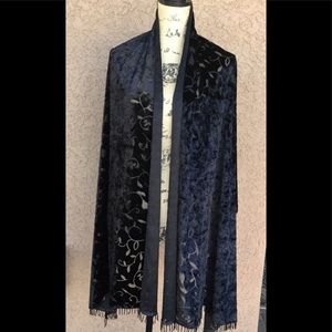 Handmade Black Velvet Shawl with Beaded Fringe